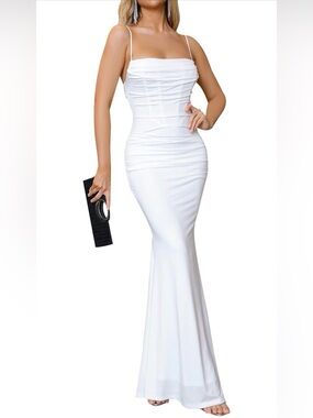 EYNMIN Women's Sleeveless Bodycon Corset Maxi Dress Spaghetti Strap